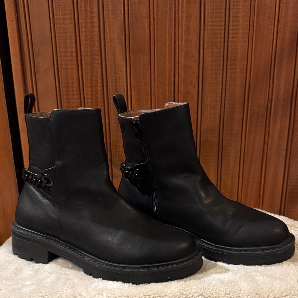 Yellow Box Black Ankle Boots with Chain Detail